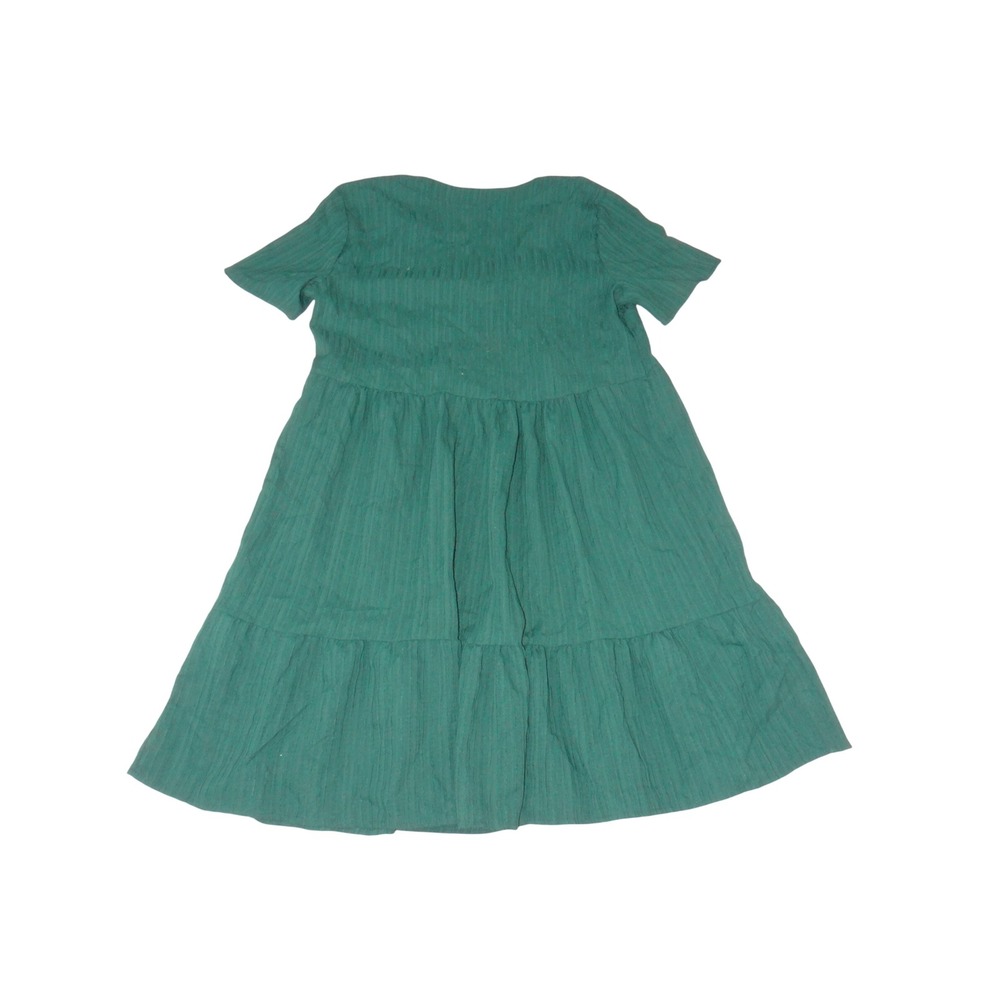 Forest Green Textured V-Neck Short Sleeve Tiered Babydoll Dress 4163